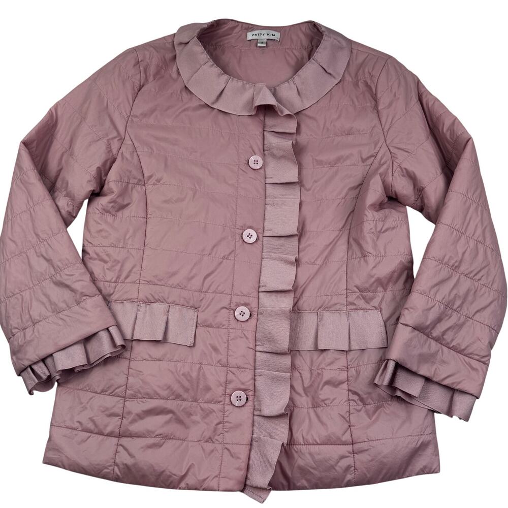 Patty Kim Lightweight Ruffled Feminine Quilted Puffer Jacket Women's Size Small